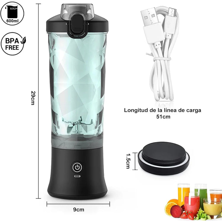 Portable Blender, 600ml Personal Size Juicer Machine, Smoothie Blender with Six Blades, USB Rechargeable Juicer Cup for Travel, Gym, Outdoor and Home