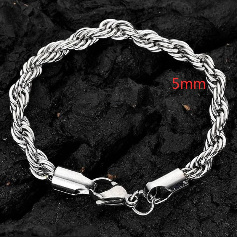 Twisted Rope Chian Bracelet for Woman Hip Hop Punk 4MM Gold Color Stainless Steel Gold Color Necklace Fashion Jewelry