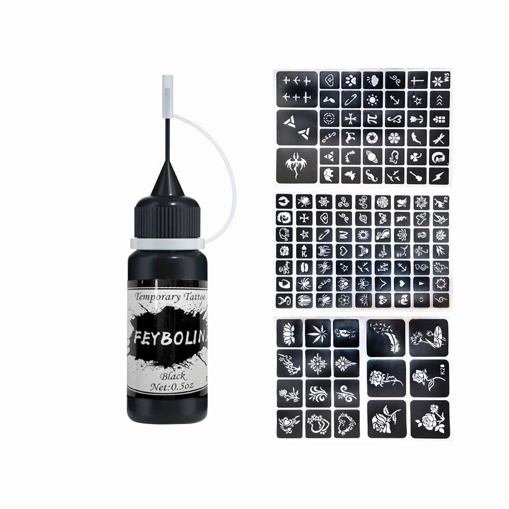 Long-Lasting Temporary Tattoo Inks with 3 Tattoo Stickers Kit, Freehand Painting Gel for Makeup Trend Party Tattoos for Face Bod
