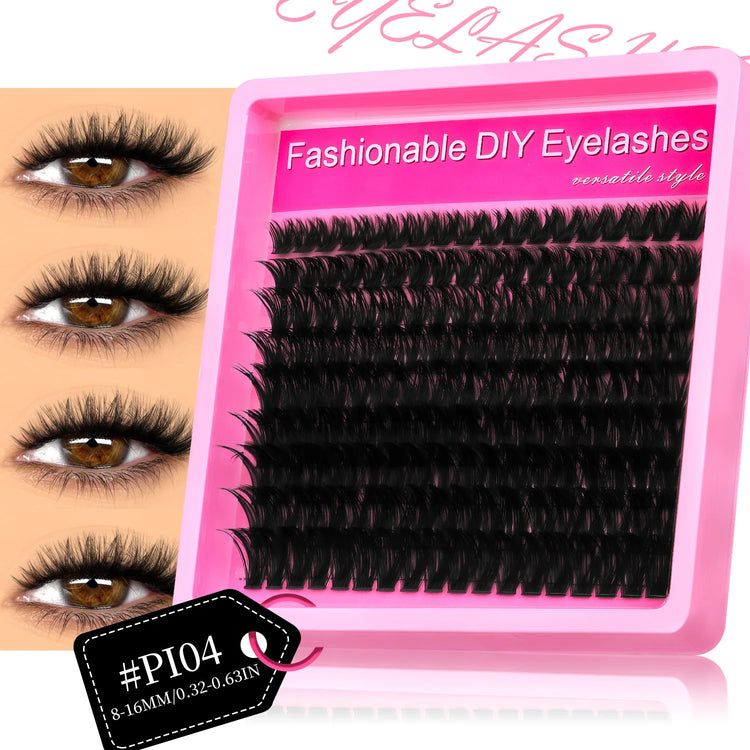 GROINNEYA DIY Lash Clusters Kit Thick Fluffy Cluster Lashes Full Set Lashes Extension with Lash Bond&Seal Individual Eyelashes