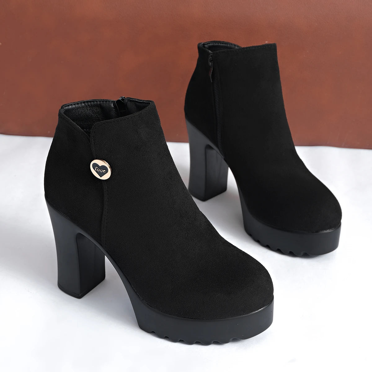 Fashionable New Round Toe Suede Comfortable High Heels Anti Slip Short Boots Sexy Elegant Winter Casual Riding Boots for Women