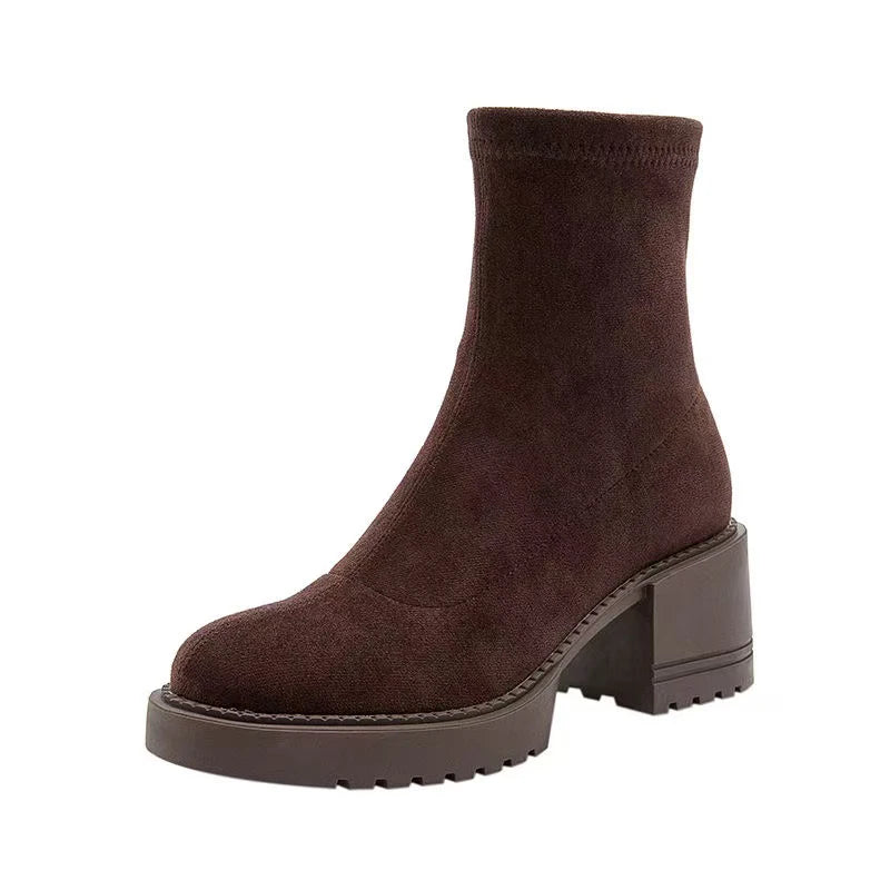Ankle Boots For Women High Heels Suede Fashion Chunky Shoes Designer Luxury Winter Boots 2025 New Dress Botas Para Mujer Zapatos