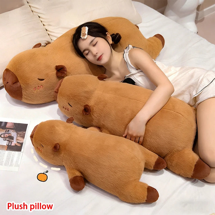 Papaya Capibara throw pillow with otter plush toy for girls' bed as a companion pillow for sleeping, girlfriend's birthday gift