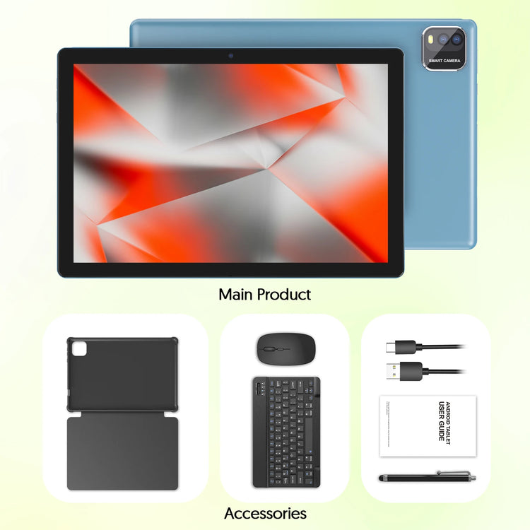 BAKEN 10-inch Android 15 tablet, quad-core processor, 12GB (3+9 expansion) RAM + 64GB storage, 5G WiFi, 1280*800 dual cameras