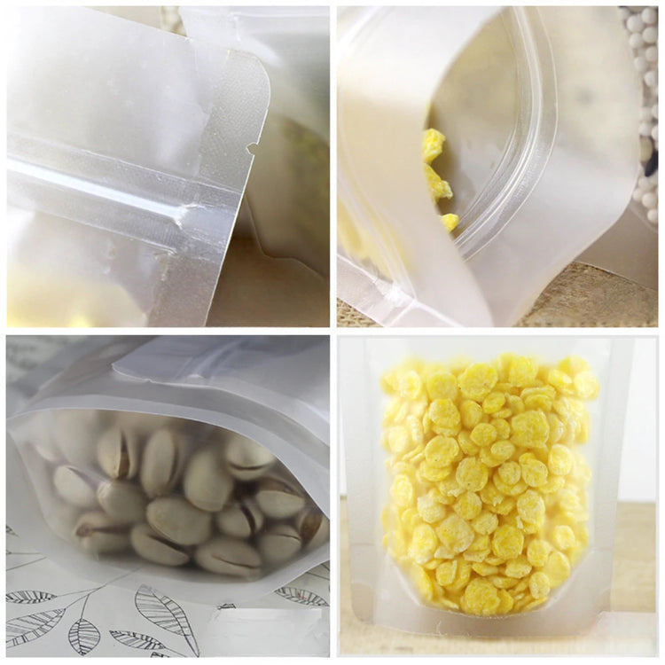 100Pcs Resealable Stand Up Frosted Plastic Zip Lock Bags for Snacks Coffee Cereals Corn Beans Beverages Packing Storage Pouches