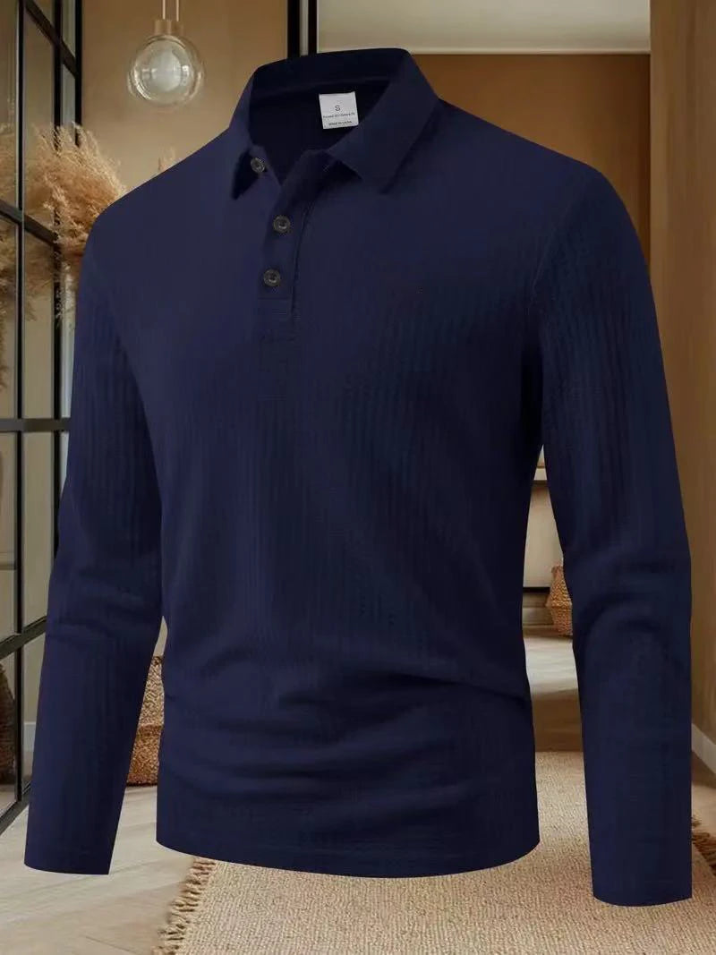 Men's Long Sleeved Collar Casual Breathable Comfortable Polo Shirt Solid Color High-Quality T-shirt For Work Business Leisure