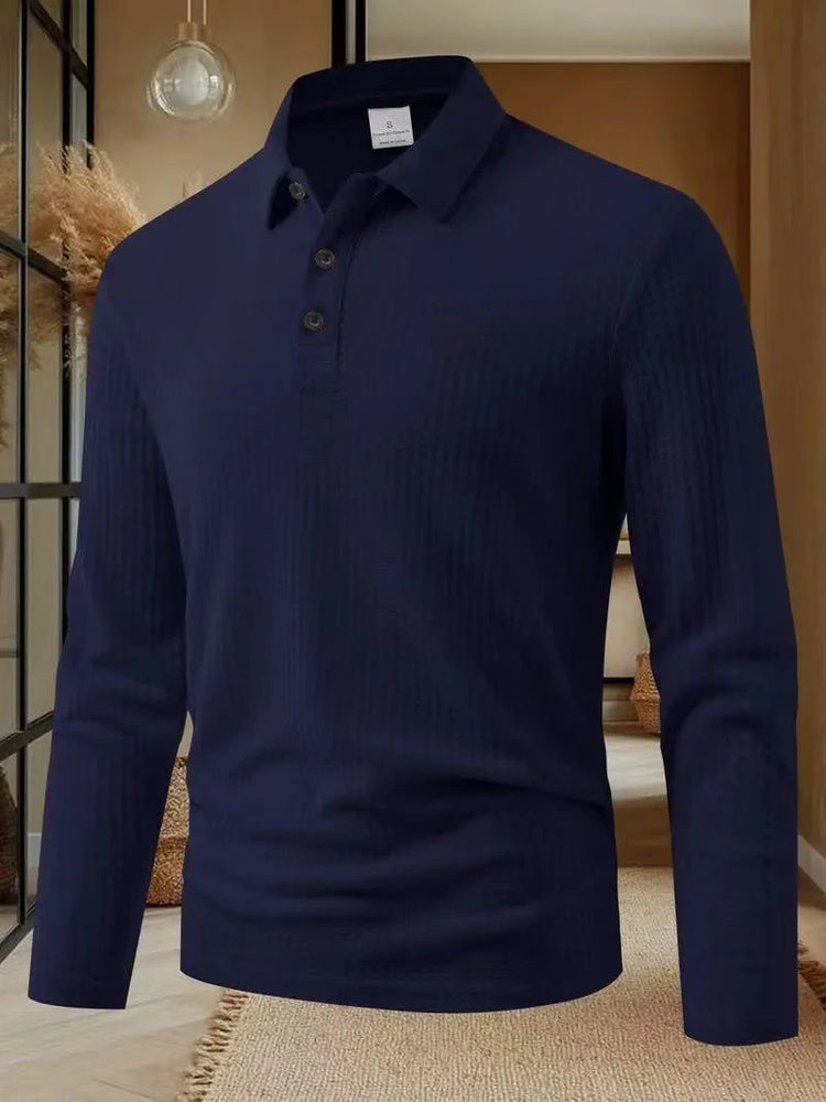 Men's Long Sleeved Collar Casual Breathable Comfortable Polo Shirt Solid Color High-Quality T-shirt For Work Business Leisure