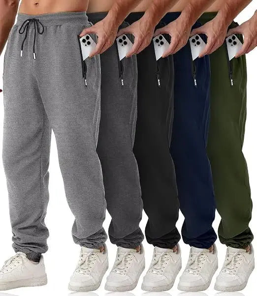 HUGE HILL 3 Pack Men's Fleece Lined Joggers Loose Fit Wide Leg Sweatpants with Zip Pockets S-3XL