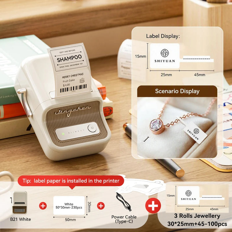 NIIMBOT B21/B1 Portable Thermal Printer 1500mAh Wireless Sticker Printer With Self-adhesive Labels For Barcode Clothing Jewelry