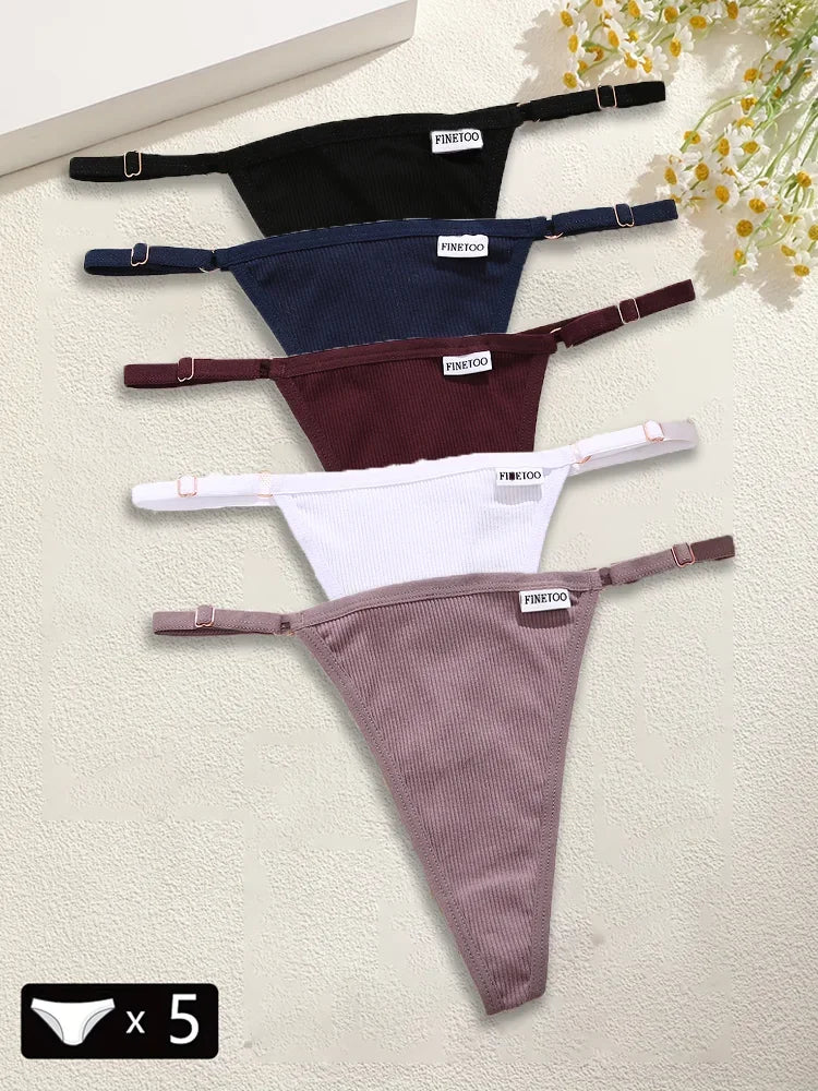 5Pcs Women's Cotton Adjustable Waist Panties Sexy Thongs G-String Solid Color Seamless Intimate Female Underpants Lingerie S-XL
