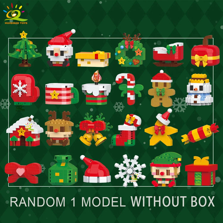 HUIQIBAO Christmas Mini Building Blocks Set DIY Santa Claus Xmas Tree Snowman House Ornament Kid Educational Assembly Toy
