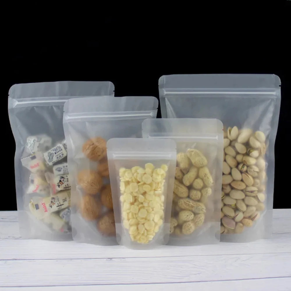 100Pcs Resealable Stand Up Frosted Plastic Zip Lock Bags for Snacks Coffee Cereals Corn Beans Beverages Packing Storage Pouches