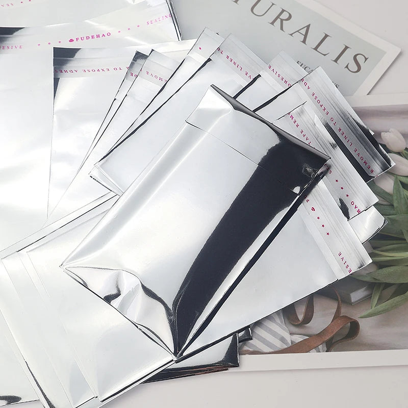 100pcs Aluminum Foil Silver Self-Adhesive Self-Sealing Packaging Bags, Documents, Postcards, Small Business Batch Packaging Bags