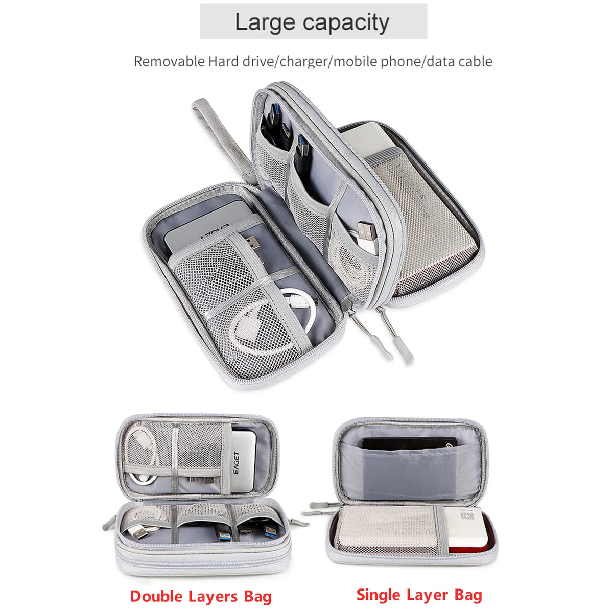 Data Cable Storage Bag Waterproof Portable Carry Case  Storage Bag Travel Organizer Bag for Cable Cord USB Charger