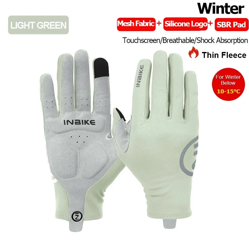 INBIKE 2024 Cycling Gloves Gel Padded for Men Autumn Winter Fleece Road Bike Gloves MTB Full Finger Touchscreen Bike Accessories
