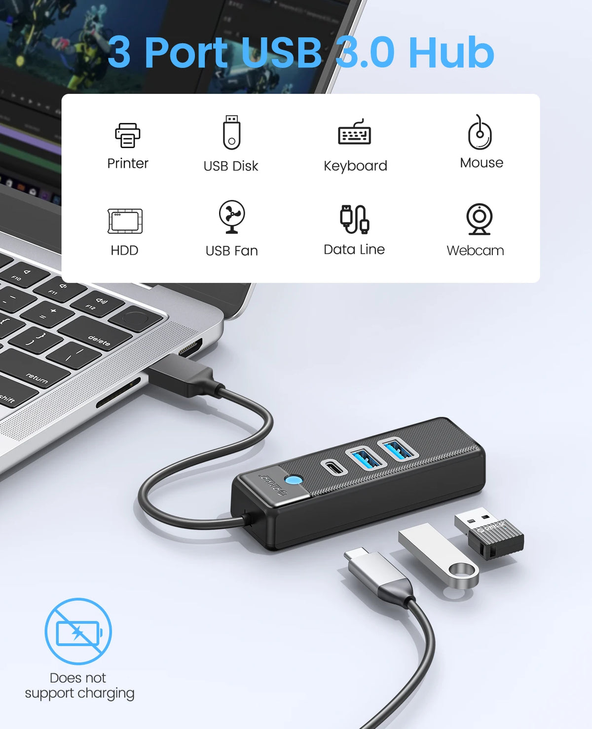 ORICO 3 in 1 5Gbps USB 3.0 Type C HUB Colorful 3 Ports High Speed Mini Splitter OTG Adapter For Desk PC Computer Accessories