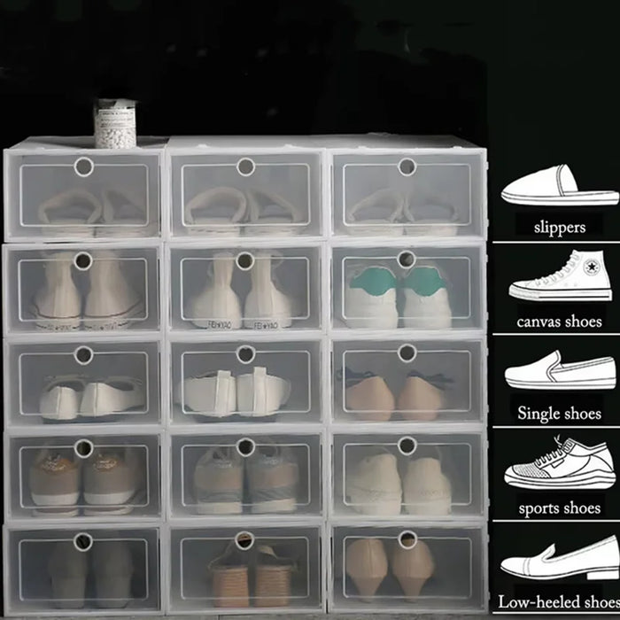 6 Pack Transparent shoe box shoes organizers thickened foldable Dustproof storage box Stackable combined shoe cabinet Sale