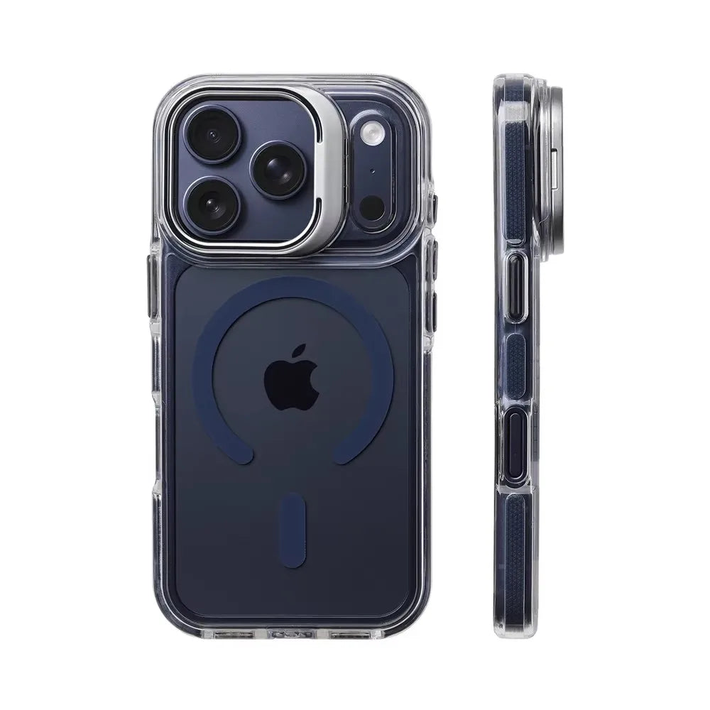 Luxury Magnetic Shockproof Clear Bumper Case for iPhone 17 18 Pro Max 16 15 14 13 12 Plus For Magsafe Lens Protect Stand Cover