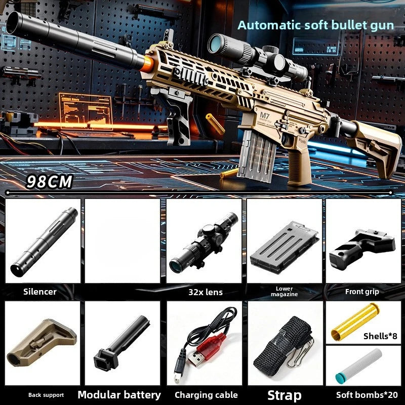 M7 Soft Bullet Toy Gun Manual Electric 2-in-1 Blaster Shell Ejection Foam Dart Toy Gun Rifle Continuous Fire Toy Model Prop