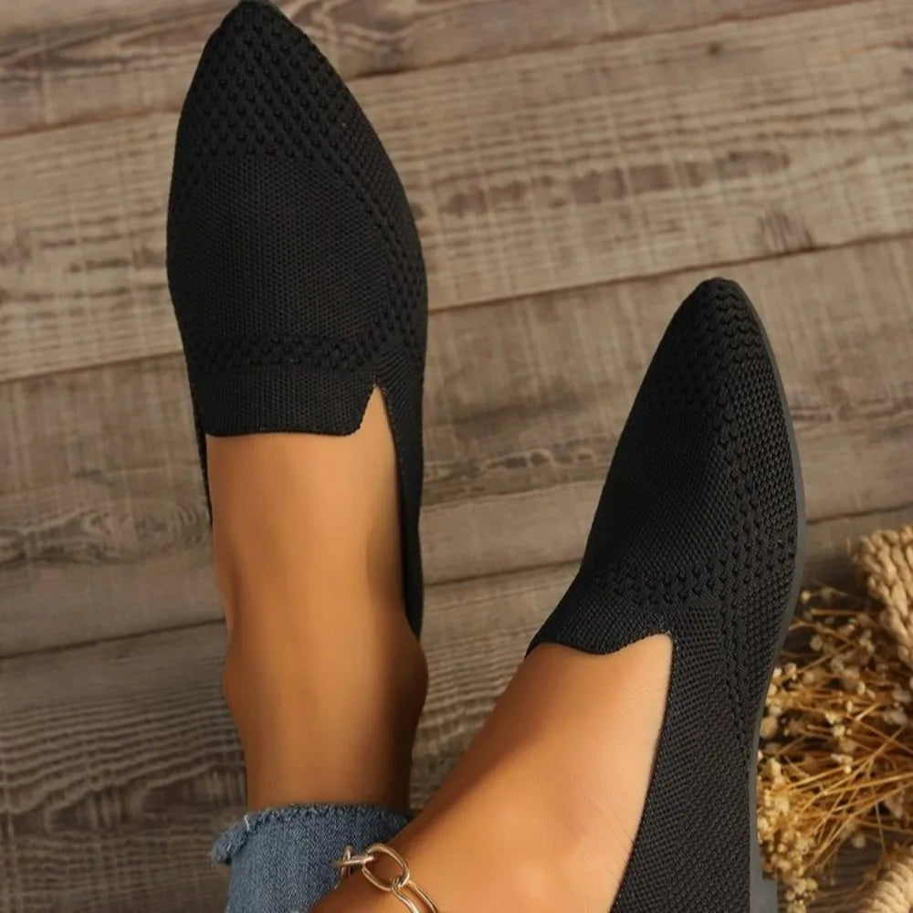 Autumn New Outwear Solid Color Oversized Shallow Cut Shoes Women's Knitted Comfort Flat Shoes Women