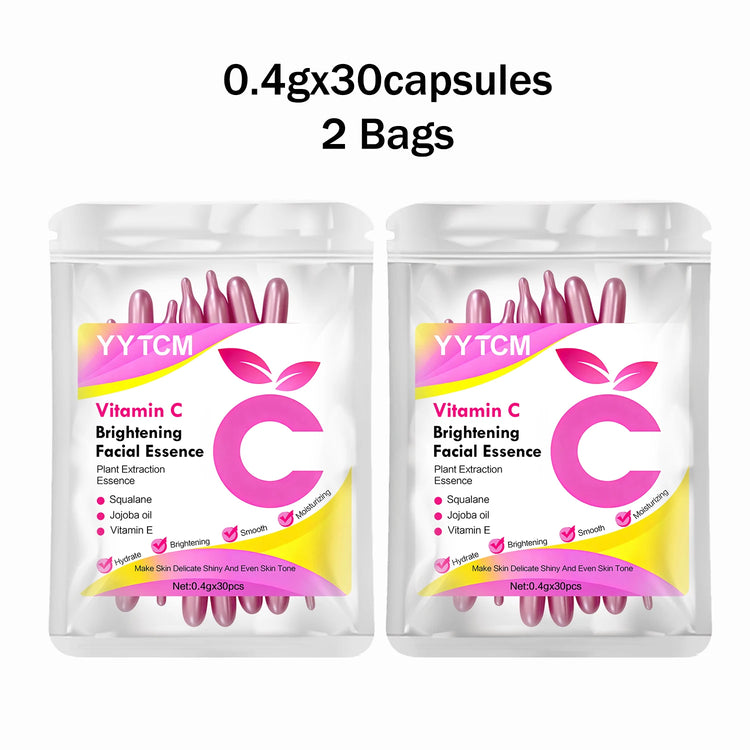 Vitamin C Skin-Brightening and Moisturizing Capsule Essence, Hydrates and Smooths Skin, Contains Plant Squalane, Vitamin E, Magnolia Oil, Jojoba Seed Oil, Deeply Hydrates and Brightens Skin Essence (0.4Gx30 Capsules)/Bag-1 Ba
