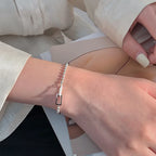 Silver Geometric Square Round Bead Bracelet For Women Personality Temperament Simple Hand Jewelry Party