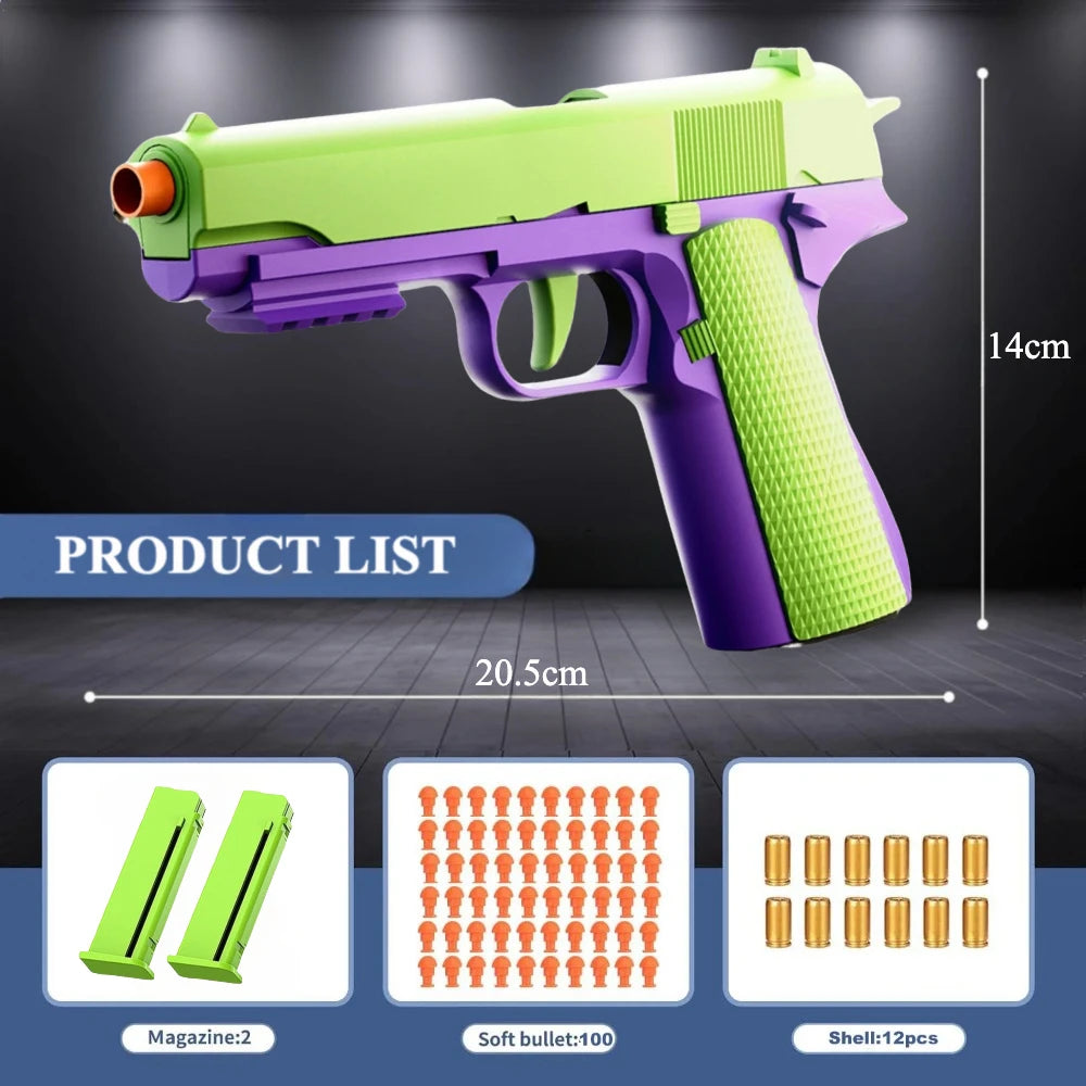 USP Shell Ejecting Soft Bullet Toy Gun Automatic Pull Back Action Shell Throwing Continuous Firing Shooting Games Christmas Gift