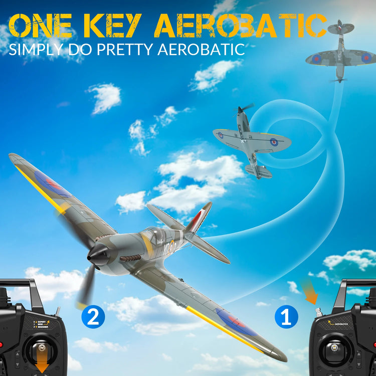 Volantex New Spitfire RC Plane EPP 400mm Wingspan RC Fighter One Key Aerobatic 2.4G 4CH RTF RC Plane