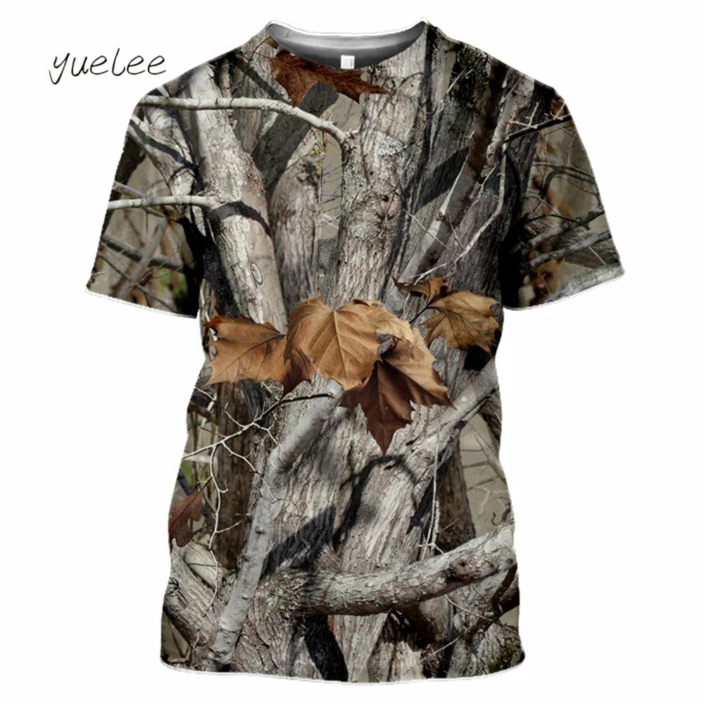 Novelty Men's T-Shirt 3D Woods Hunting Camouflage Print Short-Sleeved T-Shirt Outdoor Sports Tops Summer Men's Casual T-Shirt