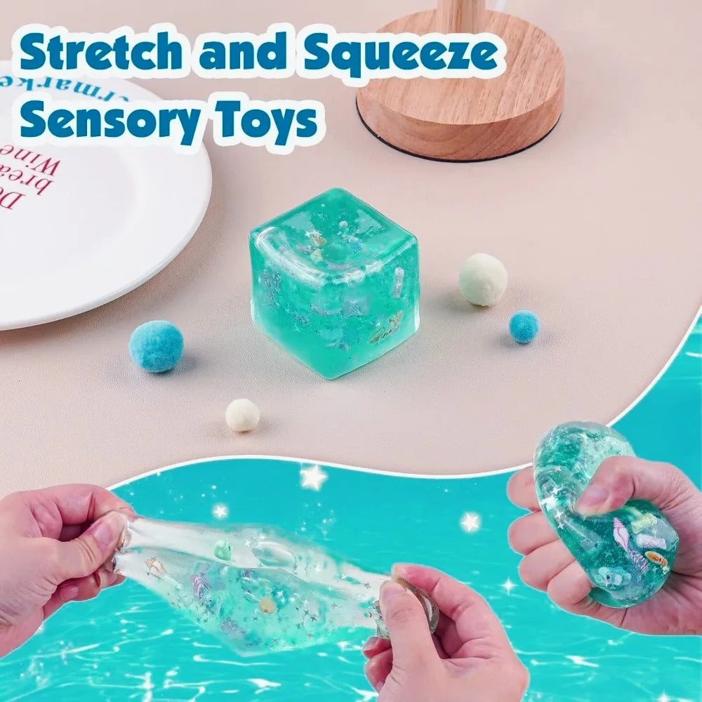 Taba Squishy Stress Balls Cube - Ocean Sensory Fidget Toy Slow Rise Squishy Toys for Kids and Adults Squeeze Relax Gift