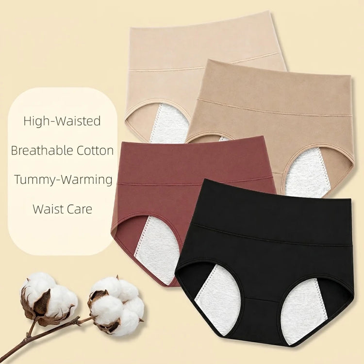 Women's Period Panties High-Waist Cotton Leak-Proof Underwear Girls Breathable Soft Maillard Solid Color Female Briefs Lingerie
