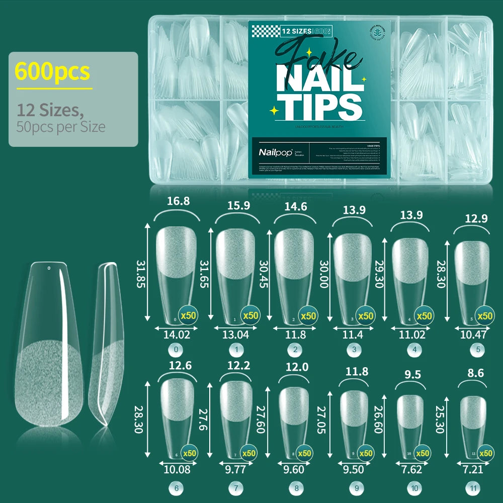 Nailpop 600PCS Soft Gel X Nail Tips Full Cover Coffin Stiletto Fake Nails Extra Short Almond Square Soak Off Gel False Nail Tips
