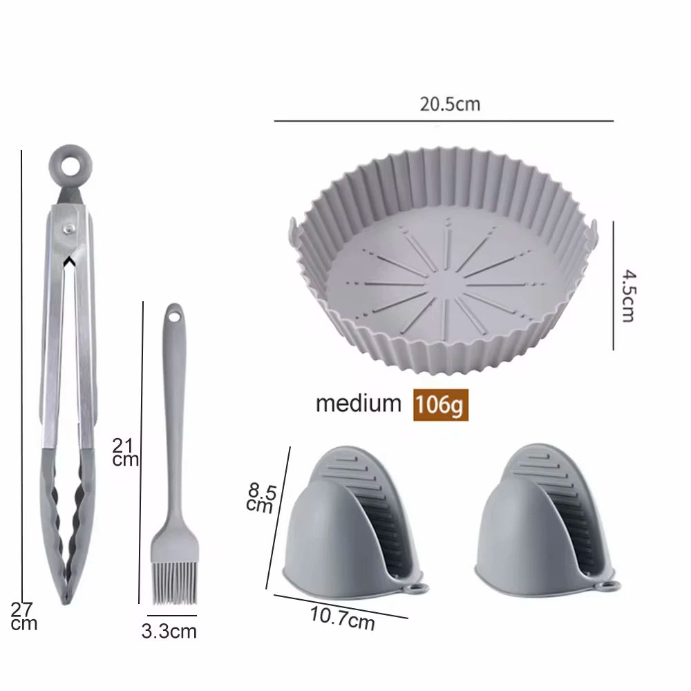 Air Fryer Silicone Basket Tray 20/23cm Round Square 4/5/6/8 Liters XXL Shape Airfryer Case Protector Pan Mold Liner
