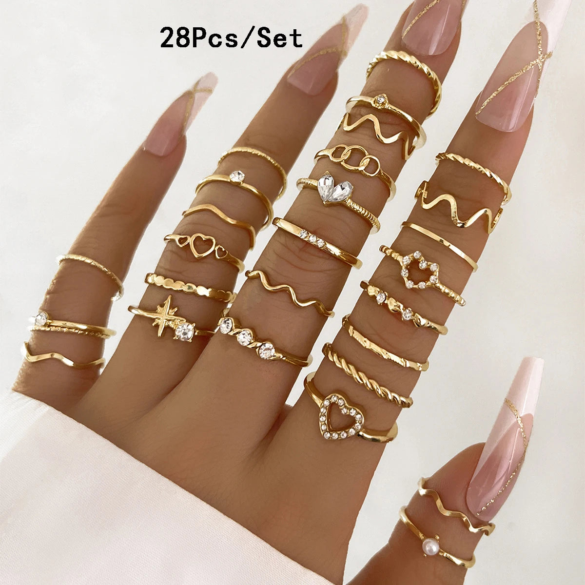 23Pcs Fashion Knuckle Rings Set For Women Crystal Star Moon Eye Wave Gold Silver Color Rings Female Trendy Party Jewelry Gift