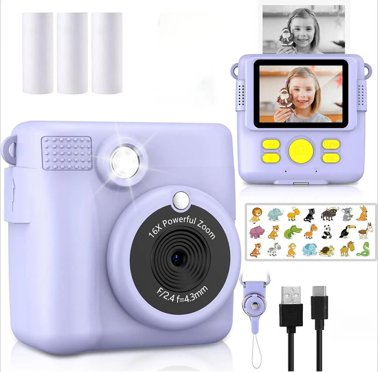 1080P HD Video Camera Portable Instant Print Camera for Kids with 3 Rolls Photo Paper and 32GB Card Perfect Toy Toddlers
