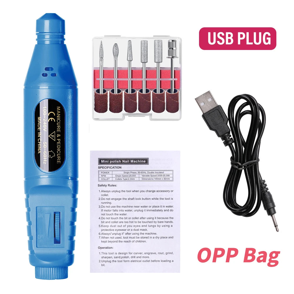 Electric Nail Drill Machine Set Pedicure Grinding Equipment Mill For Manicure Professional Strong Nail Polishing Tool