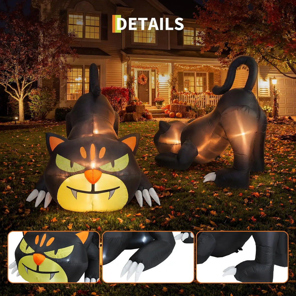 7ft Lighted Halloween Inflatable Black Cat Waterproof LED Outdoor Yard Decor for Garden Lawn and Trick or Treat Events Blow Up Holiday Party Spooky Night Display Prop Supplies