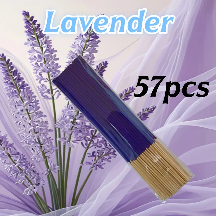 Available in 57/129/299 Pieces, Lavender Premium Incense Sticks, 8.66 Inches - 30~40 Minutes Burning Time, Light Fragrance, Suitable for Home, Kitchen and Restaurant Decoration, Suitable for Home Office Odor Removal, Long-Las