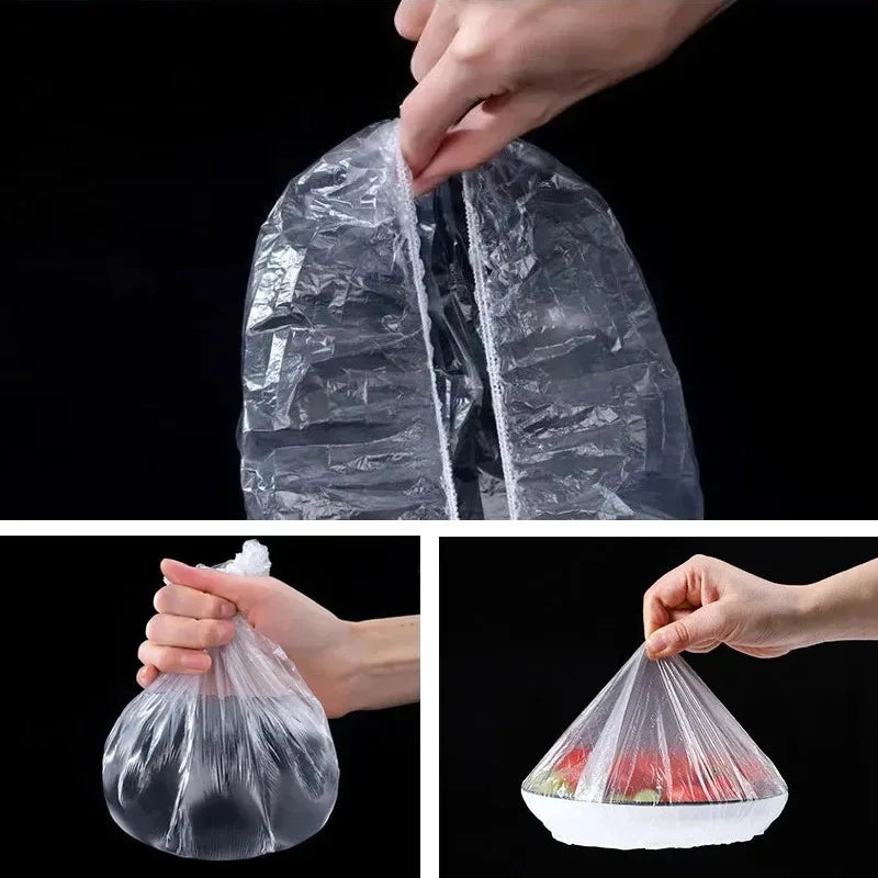 100Pcs Reusable Disposable Food Cover Plastic Wrap Durable Elastic Lids For Bowls Covers Kitchen Saver Bag