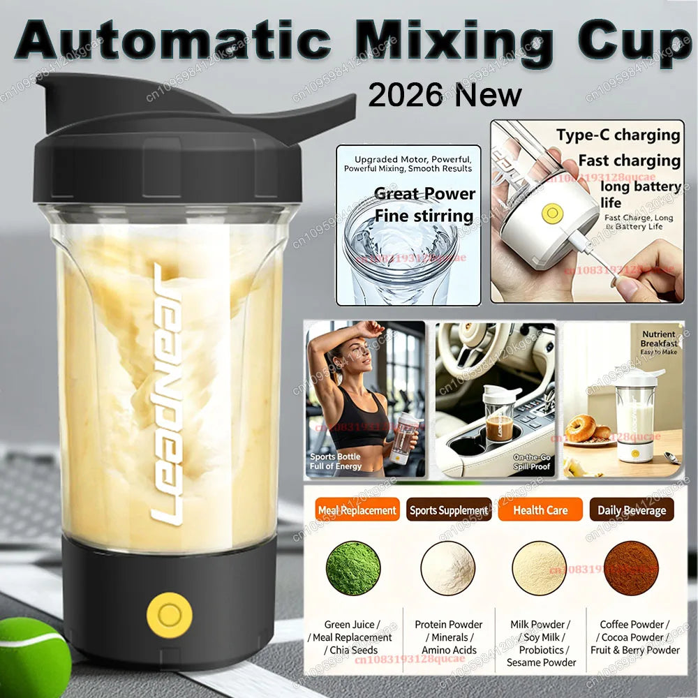 2026 New Electric Protein Shaker Bottle USB Automatic Mixer Cup BPA Free Fitness Sports Blender for Gym Workout 400ml Shaker Cup