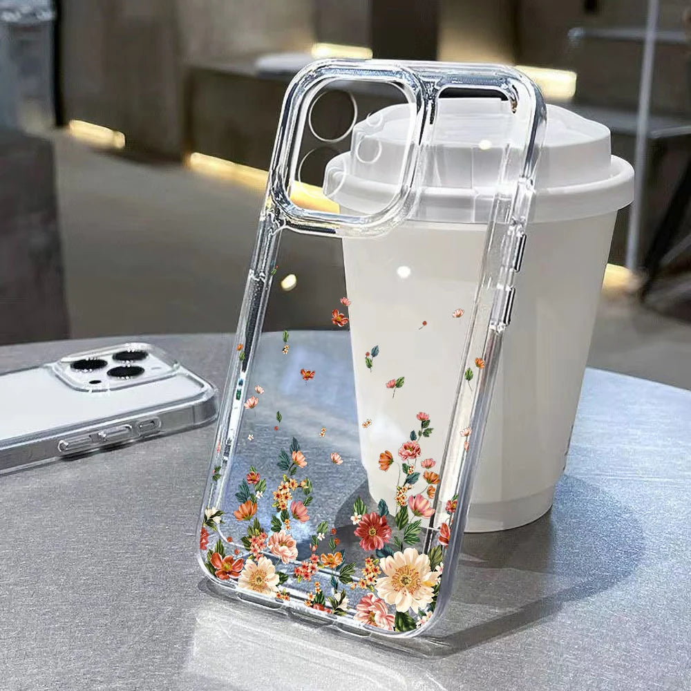 Flower Phone Case For iPhone 17 18 Pro Max 16 13 14 12 11 15 Pro Max 16e Air 7 Plus SE Shockproof Transparent Cover Soft Funda