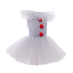 2026 Halloween Trick or Treat Carnival Party White Gray Scary Clown Mesh Fluffy Dress Girl Cosplay Joker Costume Accessories Set