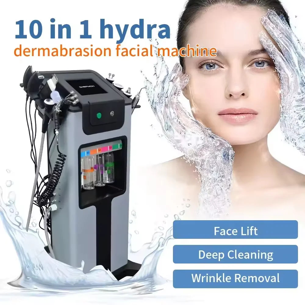 10 in 1 Hydra Dermabrasion Skin Care Master All In One Professional Water Oxygen Facial Machine Deep Cleansing Blackhead Removal