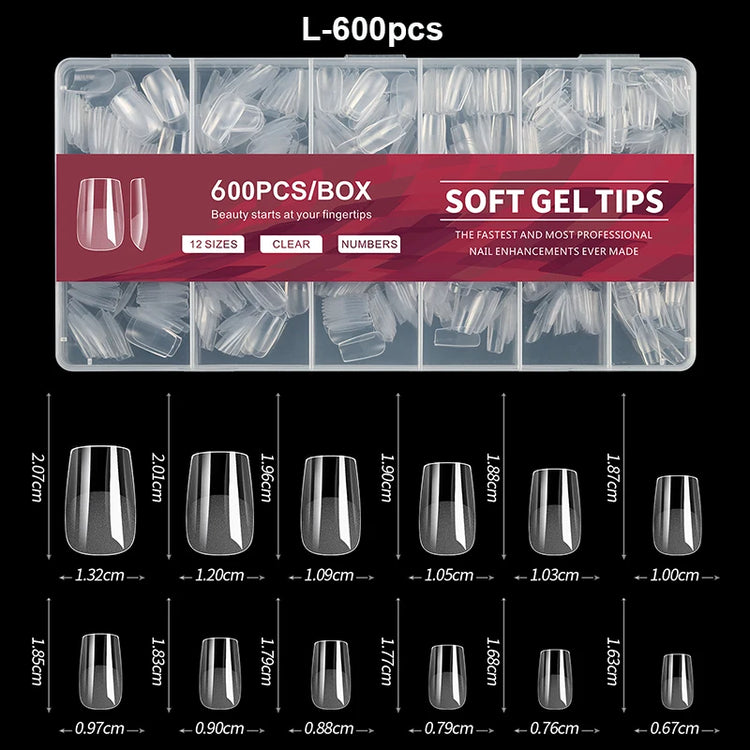 Luxury False Nail Tips Soft Gel Fingertip Semi-matte Capsules Almond French Coffin Full Cover Artificial Fake Nails Extension