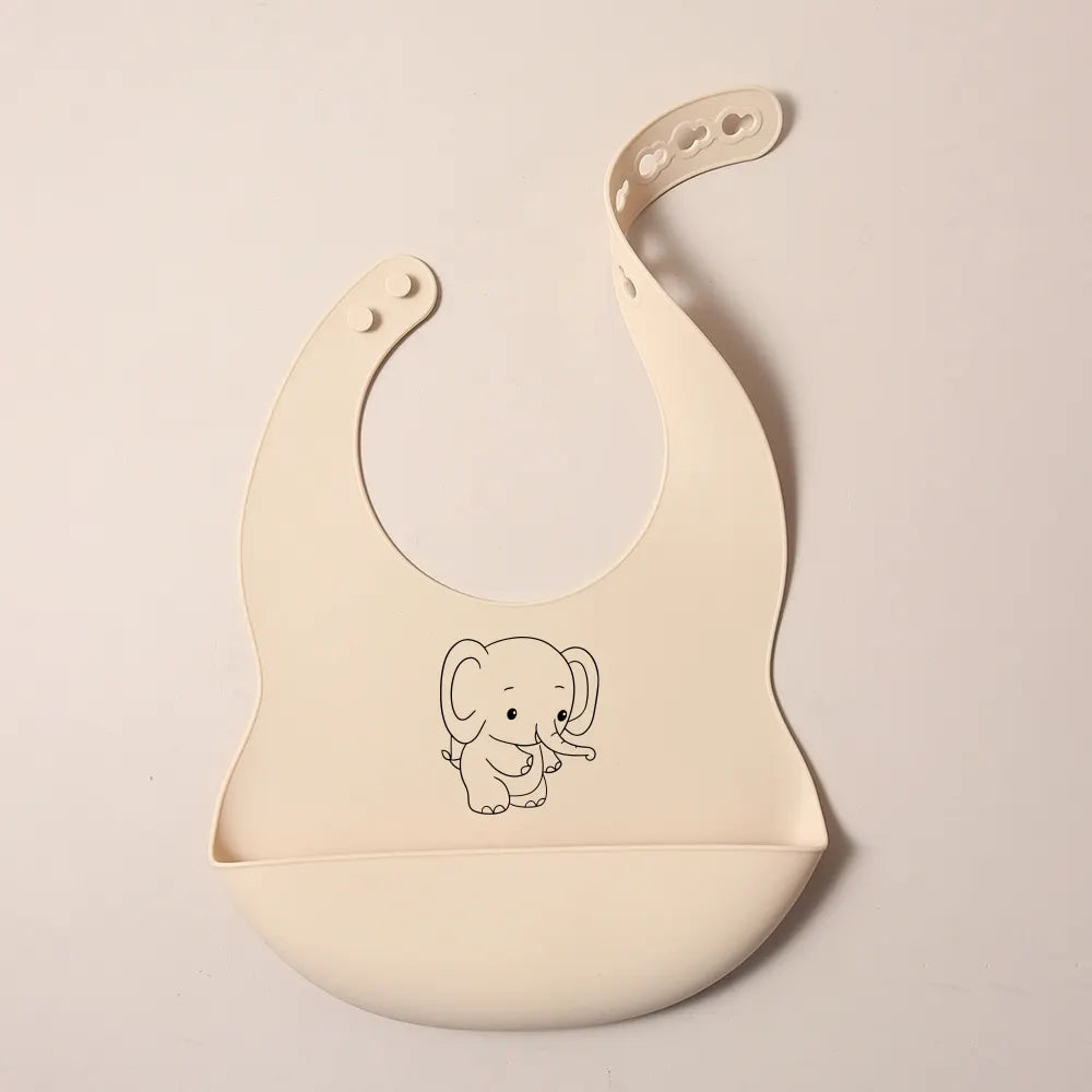 Custom Silicone Baby Bib with Name & Cartoon Print Pattern Food-Grade Solid Feeding Bib DZ13