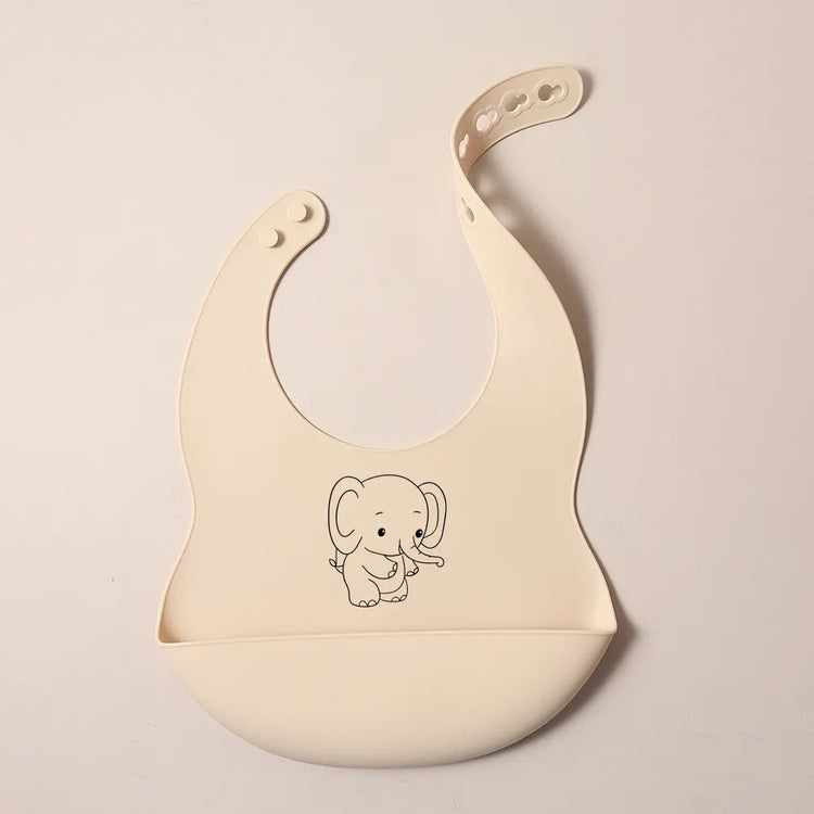 Custom Silicone Baby Bib with Name & Cartoon Print Pattern Food-Grade Solid Feeding Bib DZ13