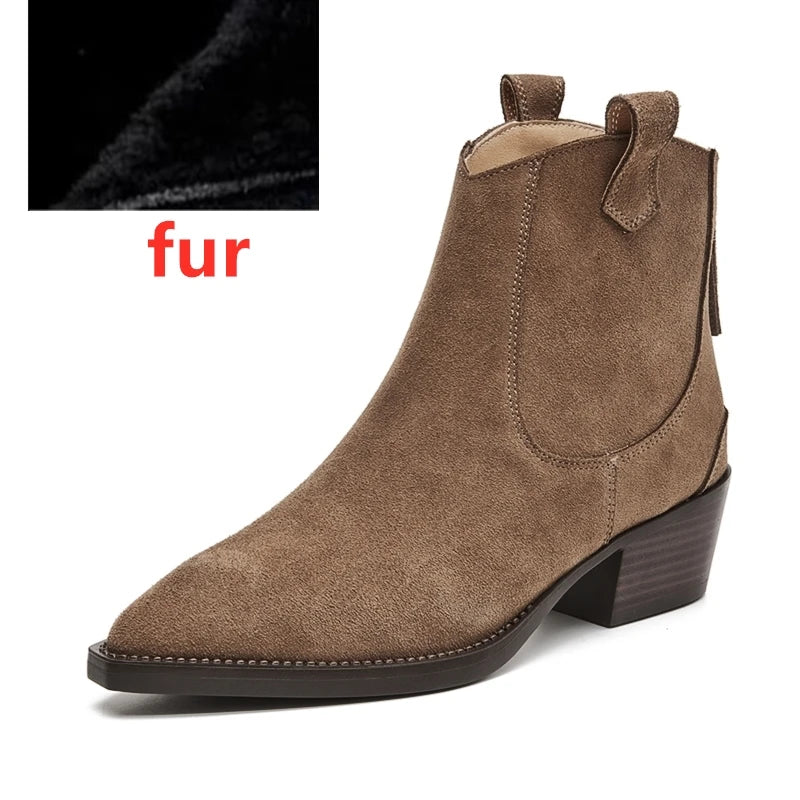 AIYUQI Women's Ankle Boots 2026 New Pointed Toe Zippered Western Cowboy Boots For Women Block Heel Work Boots Female