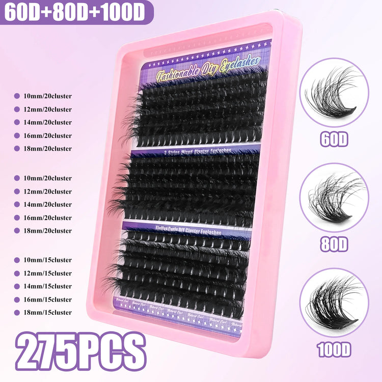 LAKANAKU 168 Fans Diy Cluster Lashes Cat Eye Lashes Invisible Band Premium Mink Manga Lash Clusters