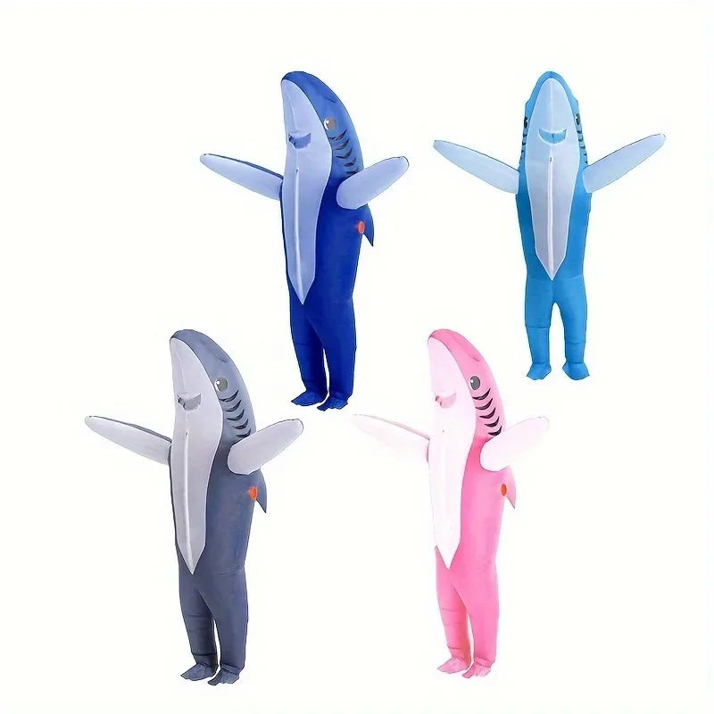 Christmas Cute Unique Standing Blue Shark Design Inflatable Suit, Halloween Play Inflatable Costume Props Shark Inflatable Suit