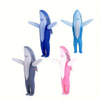Christmas Cute Unique Standing Blue Shark Design Inflatable Suit, Halloween Play Inflatable Costume Props Shark Inflatable Suit